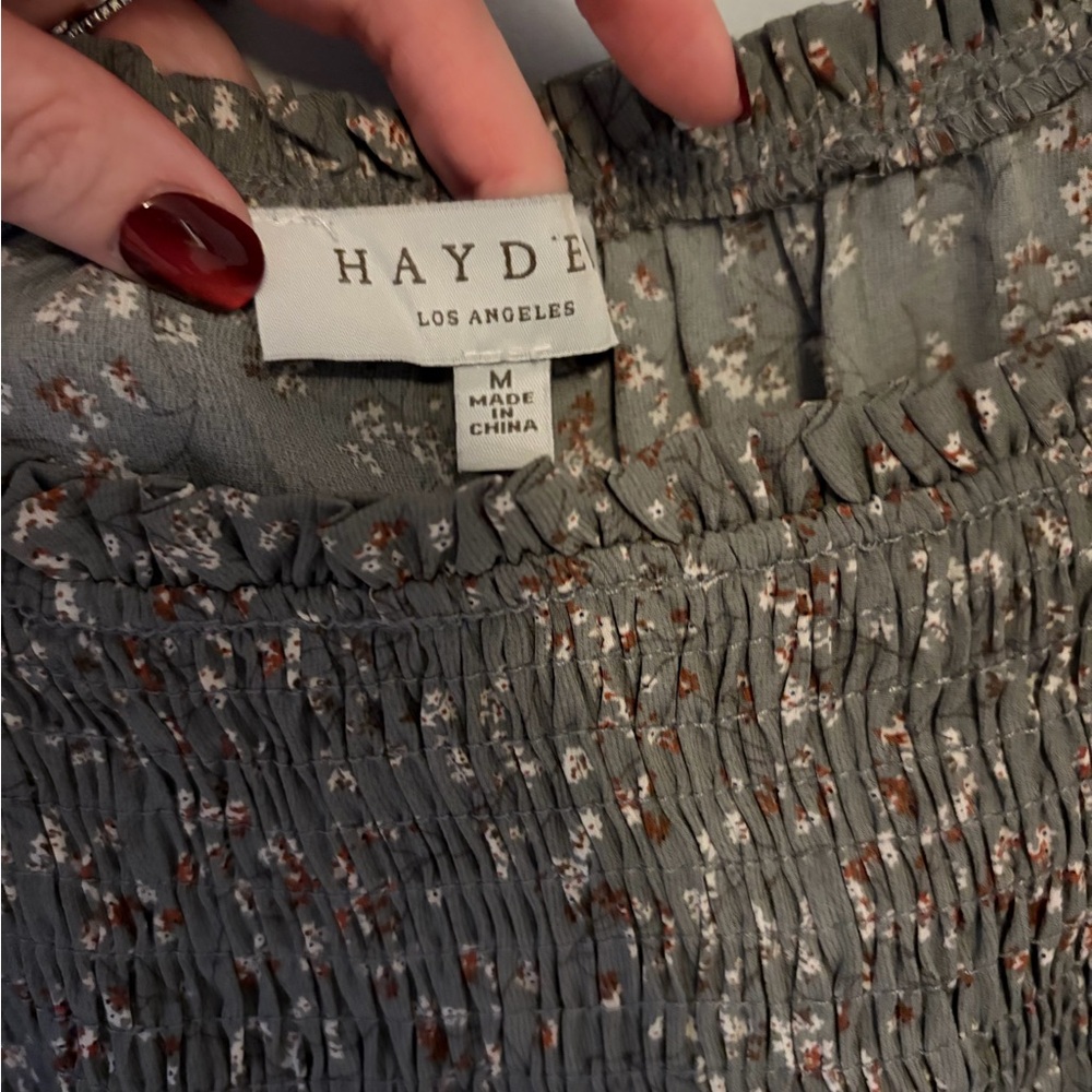 Floral olive Gray Women's peplum Top - Picture 4 of 6